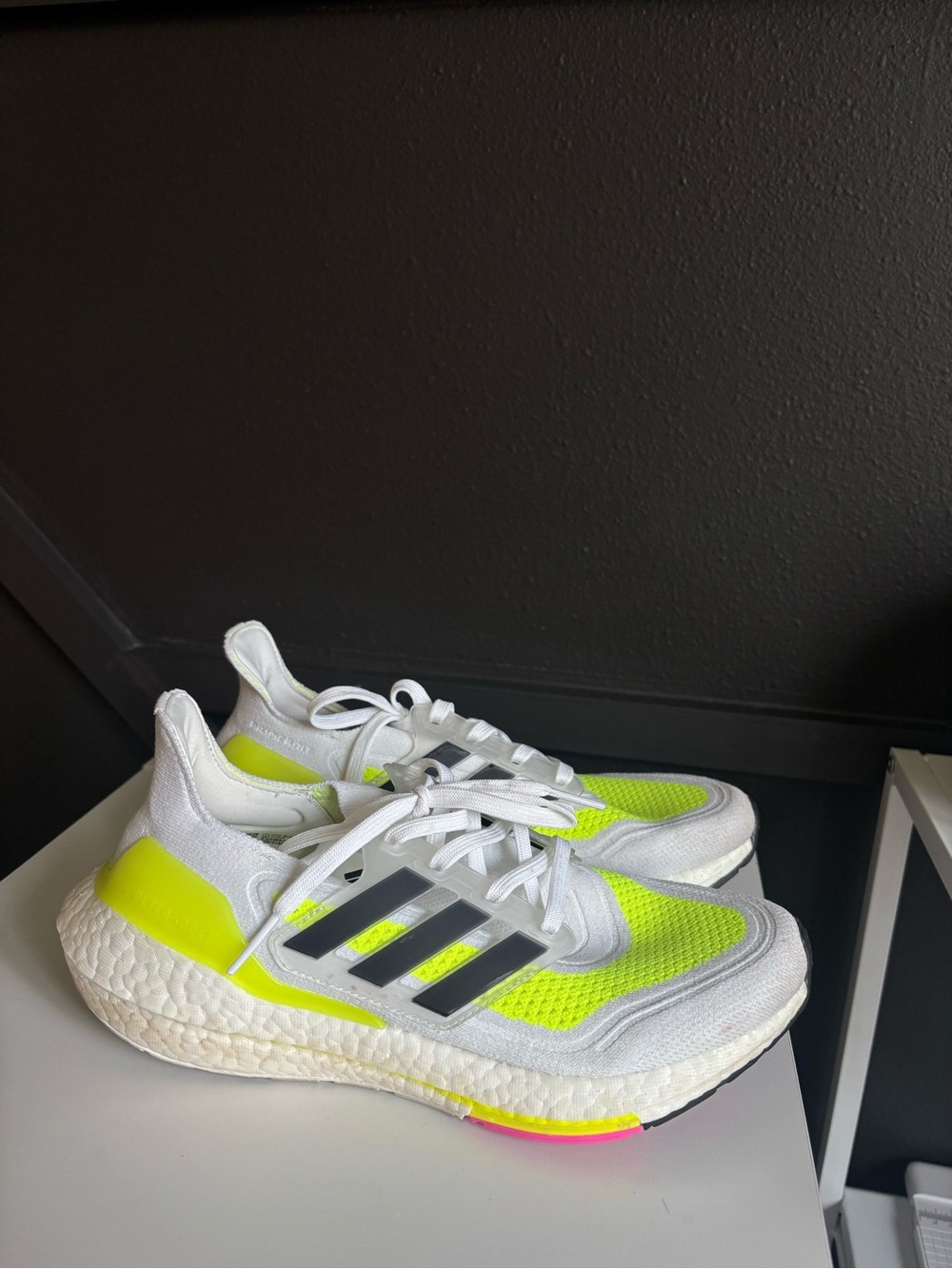 adidas White & Neon Yellow Athletic Running Shoes